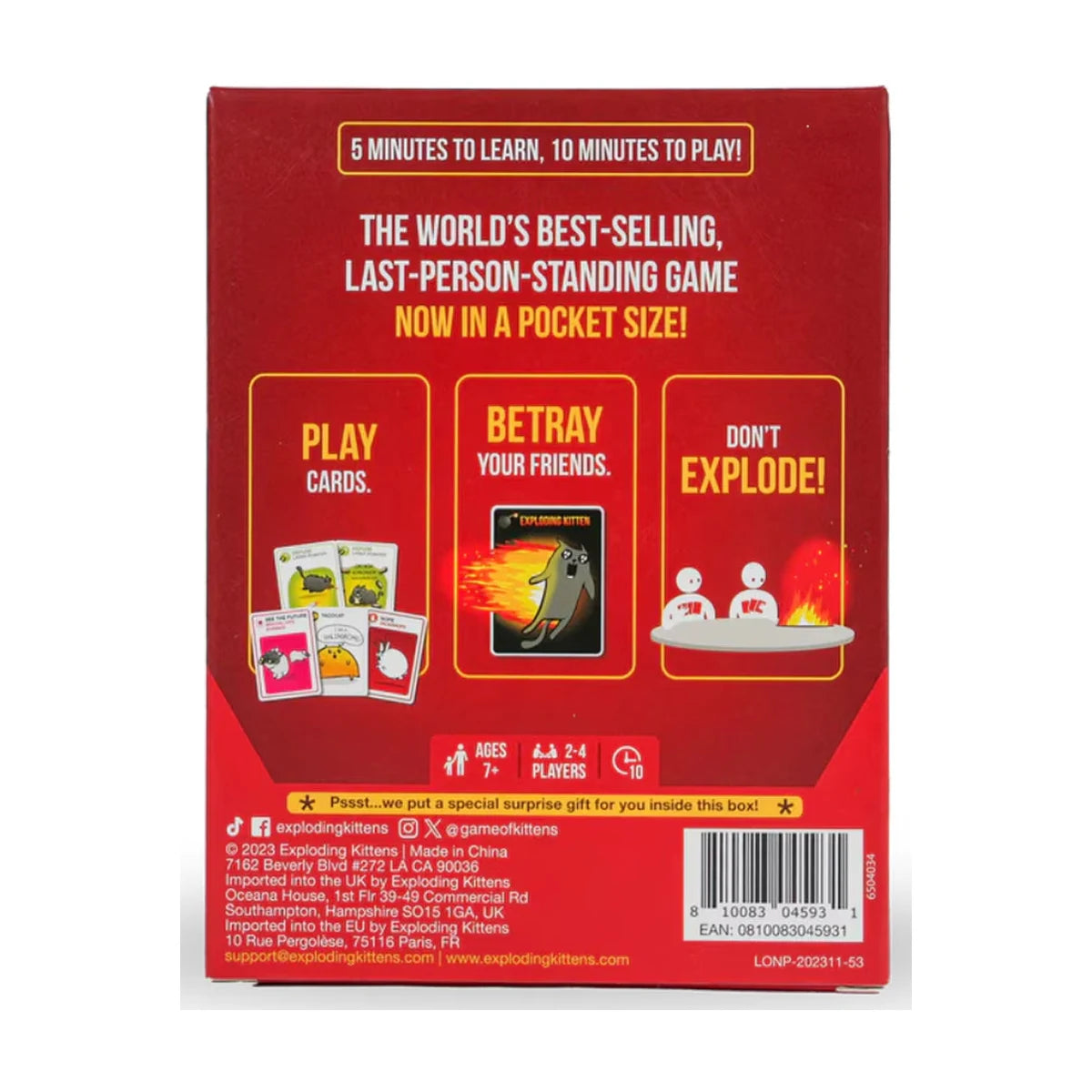 Exploding Kittens Original Grab and Game Edition card game box back