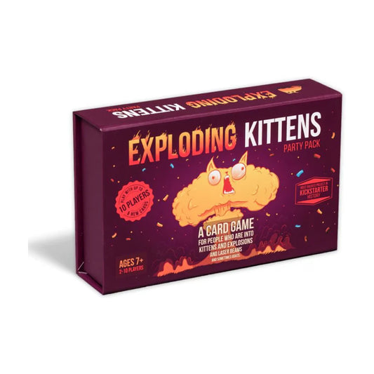 Exploding Kittens Party Pack card game box angled view