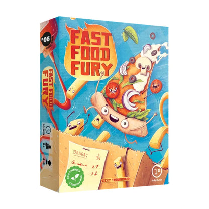 Fast Food Fury card game box by Jolly Dutch featuring animated fast food characters