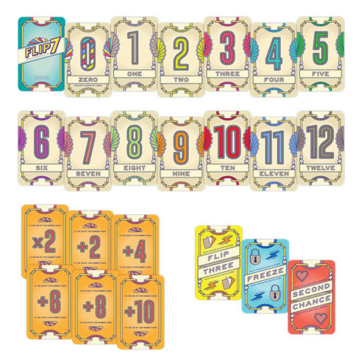 Flip 7 card game cards and special cards setup