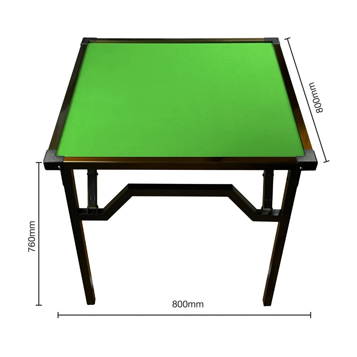 Foldaway bridge table dimensions showing 80 cm width, 80 cm depth and 76 cm height