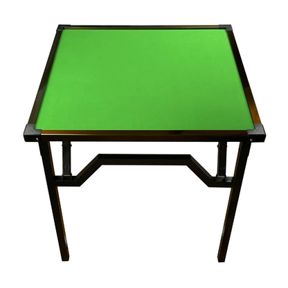 Foldaway bridge table with green felt playing surface and black folding frame