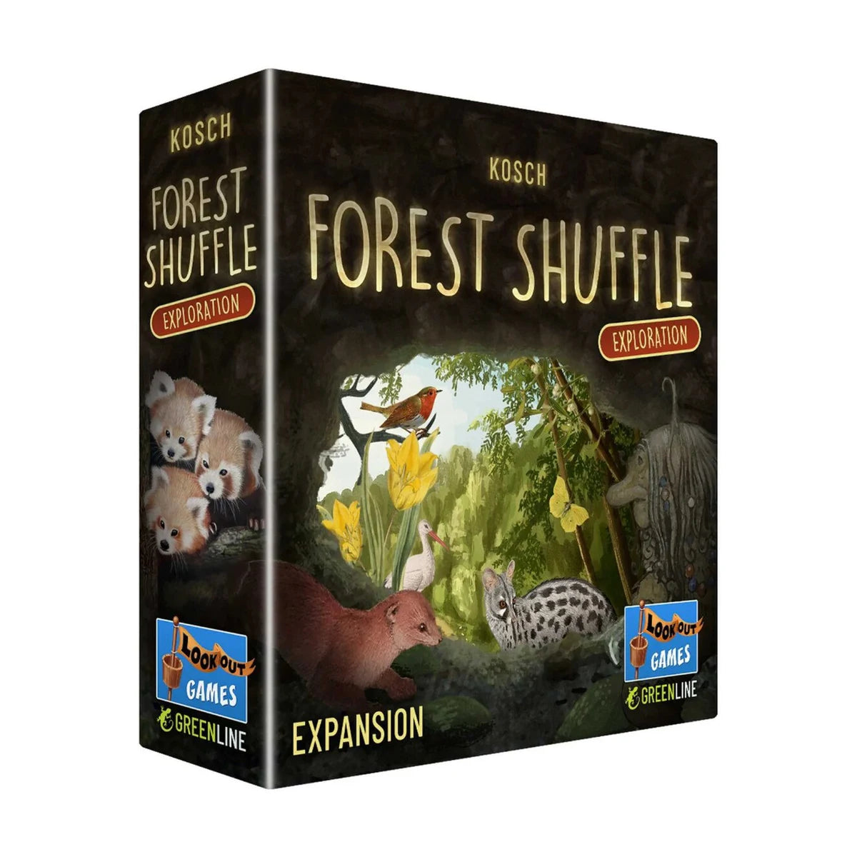 Forest Shuffle Exploration Expansion box front featuring forest wildlife and plant artwork