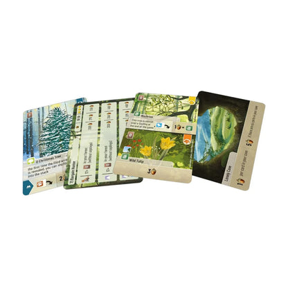 Forest Shuffle Exploration Expansion cards showing challenges, special caves and new plant cards