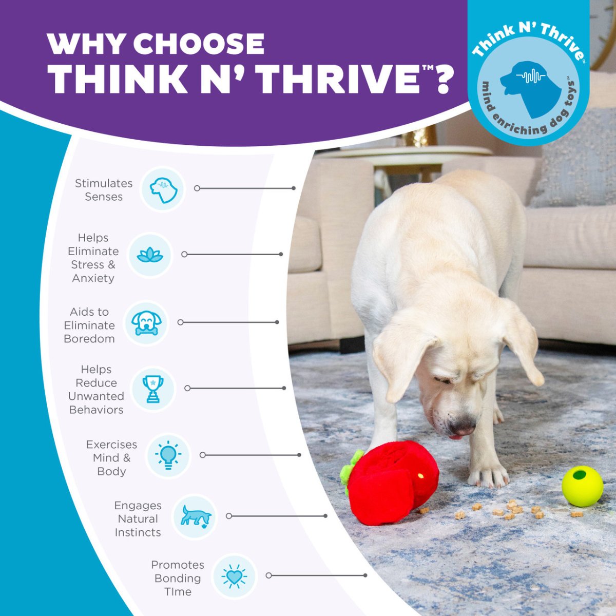 Fruity Findz Think N Thrive dog enrichment toy for mental stimulation and boredom relief