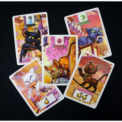 Gangs of Kyoto cat cards close up showing different cats and bell symbols