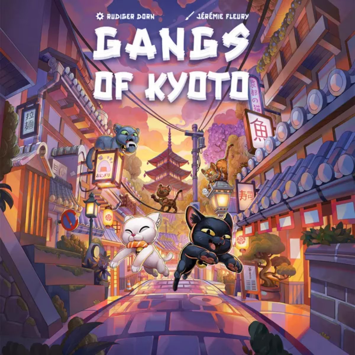 Gangs of Kyoto cover art showing playful cats in the streets of Kyoto