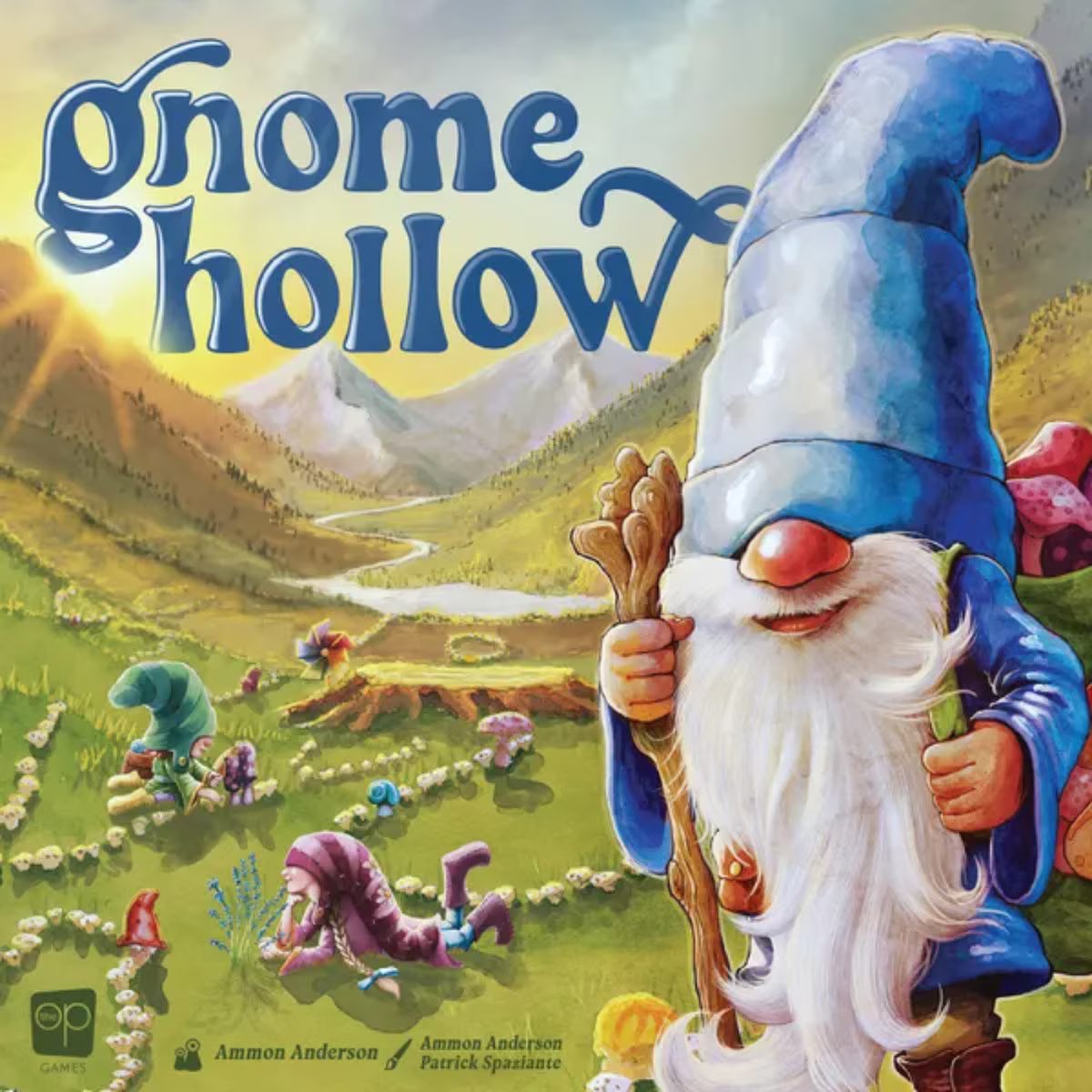 Gnome Hollow cover artwork showing a gnome in a magical mushroom garden landscape