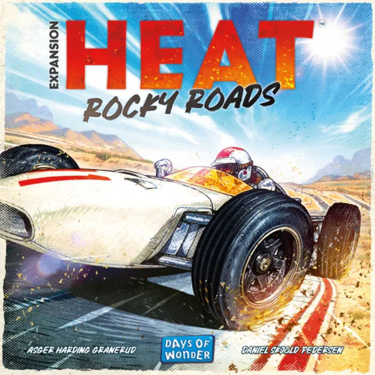 Heat Rocky Roads board game expansion box front by Days of Wonder featuring vintage racing car artwork