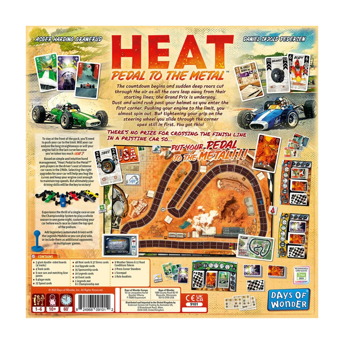 Heat Pedal to the Metal board game box back with game details