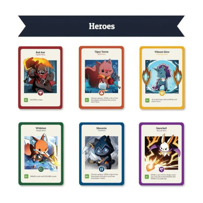 Here to Slay Hero cards showing Fighter, Bard, Guardian, Ranger, Thief and Wizard classes