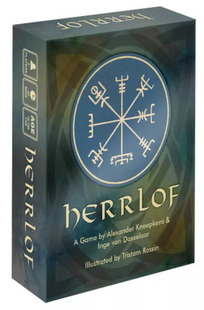 Herrlof trick-taking card game box featuring the Viking-inspired cover design