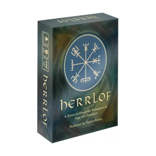 Herrlof trick-taking card game box featuring the Viking-inspired cover design