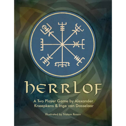 Herrlof card game cover with Viking symbol and game title
