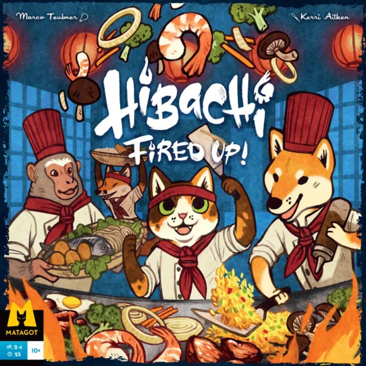 Hibachi Fired Up! cover artwork showing animal chefs preparing food around a hibachi grill