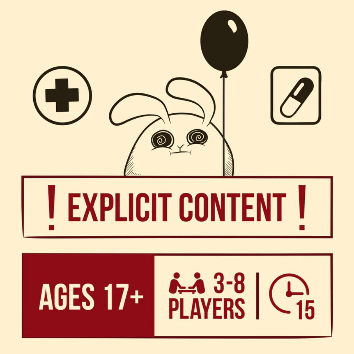 Horrible Therapist Extra Horrible Edition explicit content notice for ages 17 plus, 3 to 8 players and 15 minute play time