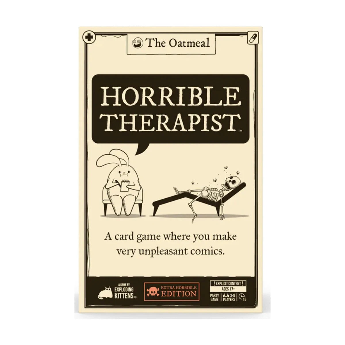 Horrible Therapist Extra Horrible Edition card game box by Exploding Kittens and The Oatmeal
