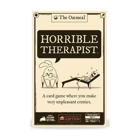 Horrible Therapist Extra Horrible Edition card game box by Exploding Kittens and The Oatmeal