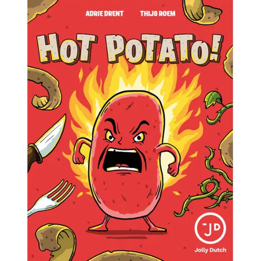 Hot Potato! card game box front by Jolly Dutch with fiery red potato character