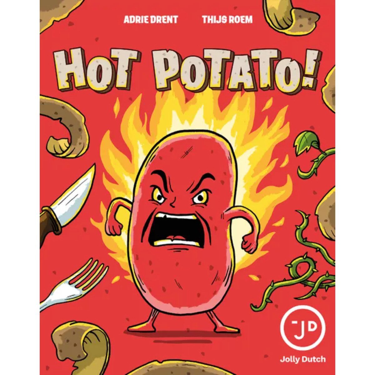 Hot Potato! card game box front by Jolly Dutch with fiery red potato character