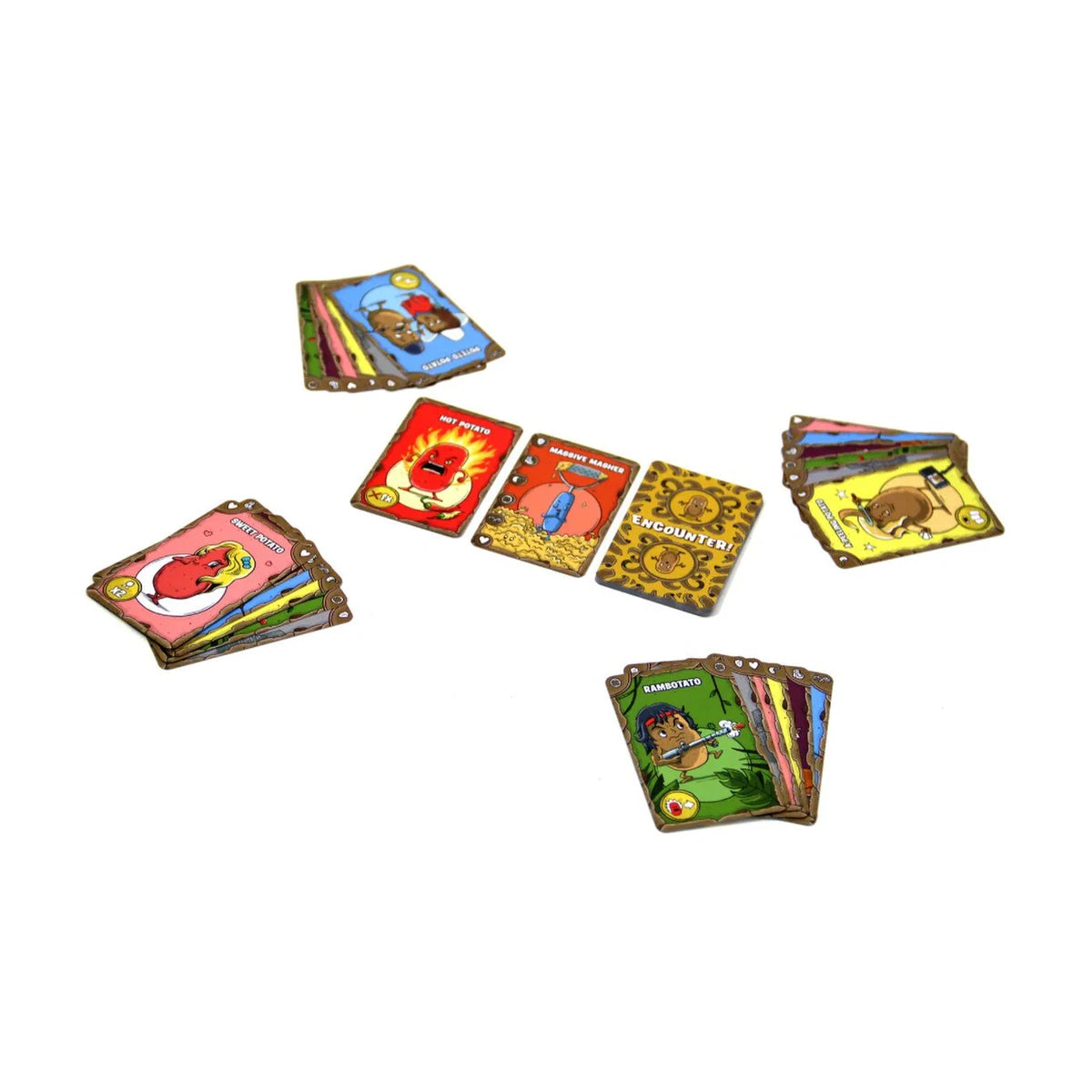 Hot Potato! card game showing Potato cards, Hot Potato card and Encounter card during play