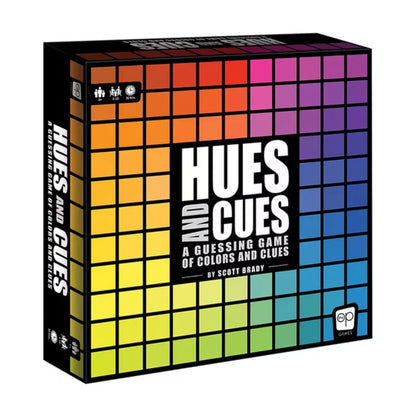 Hues and Cues colour guessing board game box by The Op