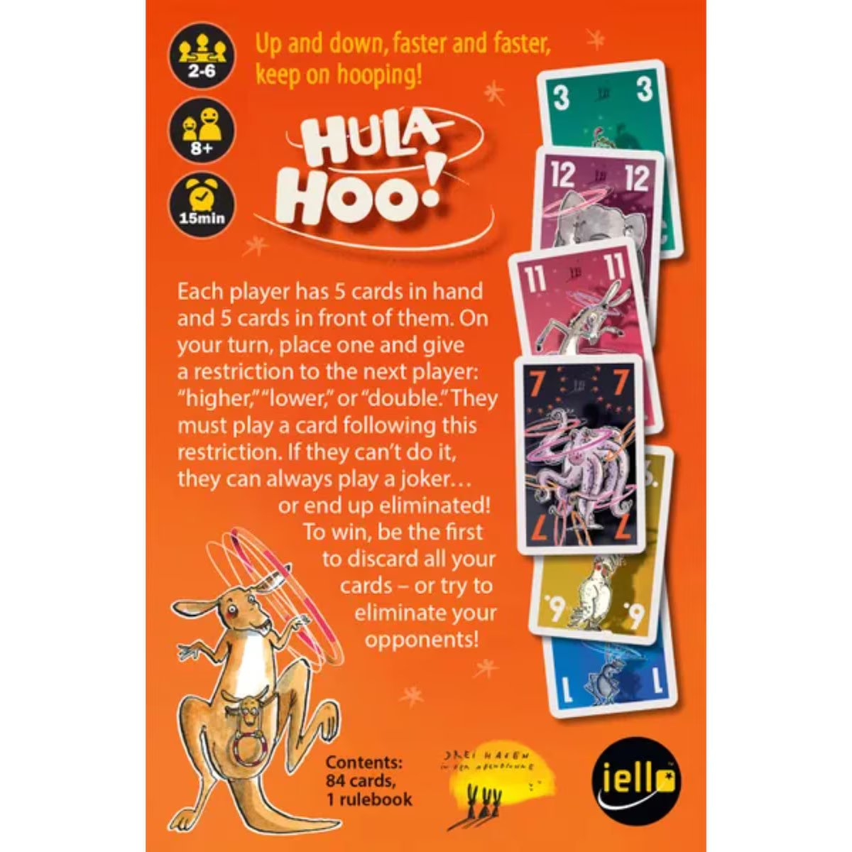 Hula-Hoo! card game back showing higher lower and double gameplay