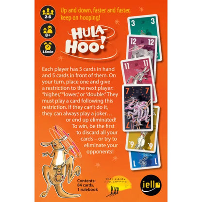 Hula-Hoo! card game back showing higher lower and double gameplay