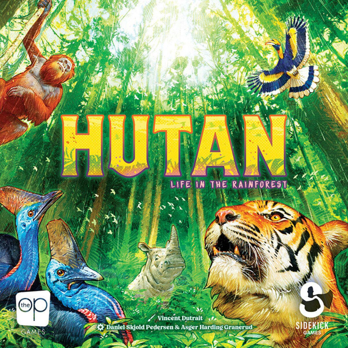 HUTAN Life in the Rainforest box cover art featuring rainforest animals and jungle scenery