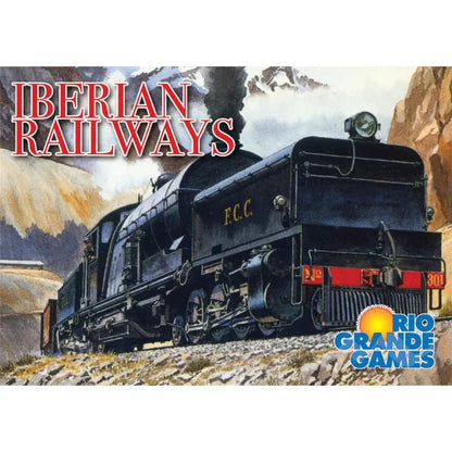 Iberian Railways train strategy board game front cover showing steam locomotive artwork by Rio Grande Games