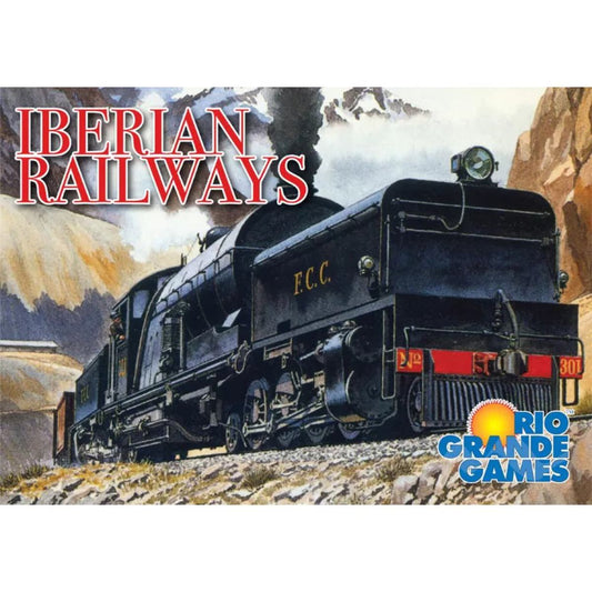 Iberian Railways train strategy board game front cover showing steam locomotive artwork by Rio Grande Games
