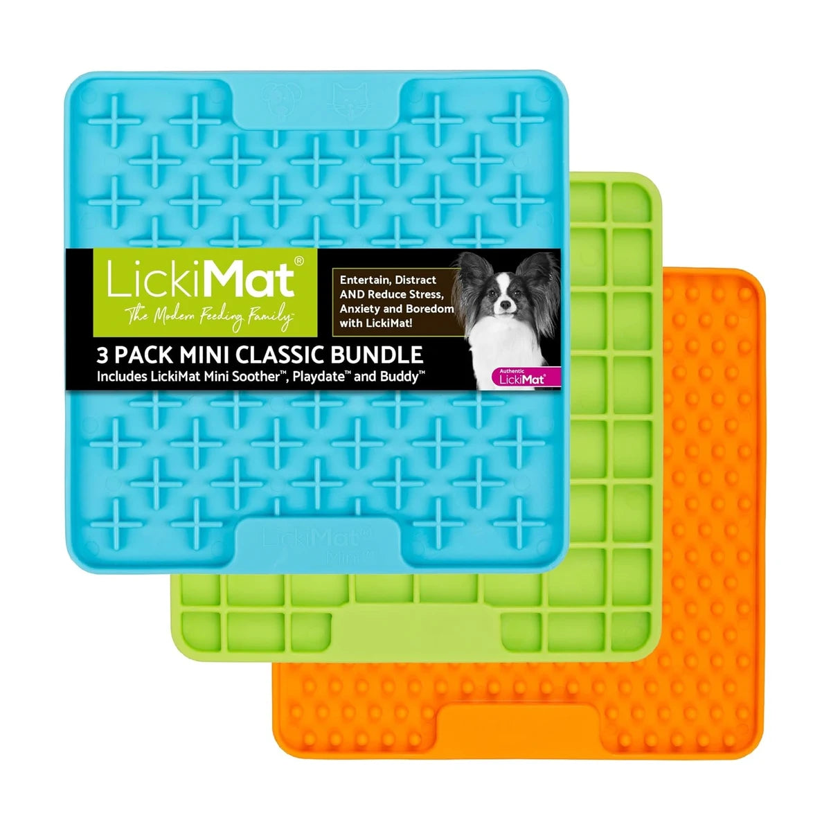 LickiMat Mini Classic 3 pack bundle with Buddy Playdate and Soother lick mats