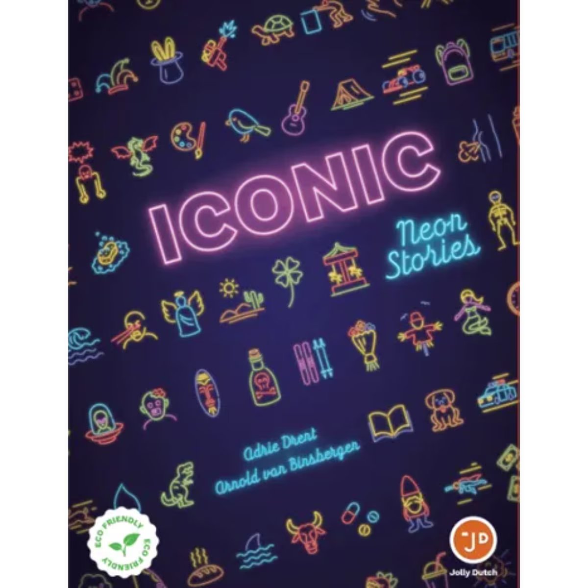 Iconic Neon Stories Party Game cover artwork with colourful neon-style symbols on a dark background