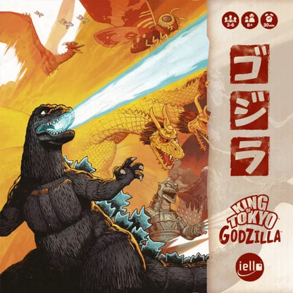 King of Tokyo Godzilla board game front artwork featuring Godzilla, King Ghidorah and Mothra