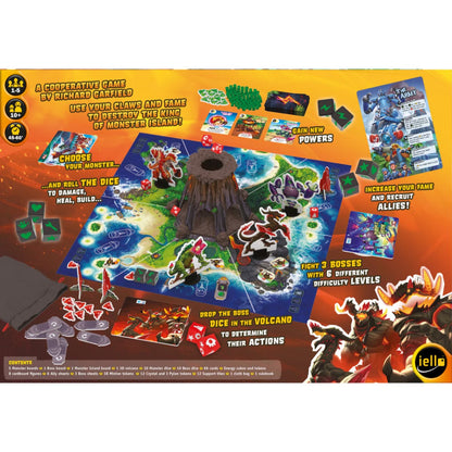 King of Monster Island board game box back showing gameplay overview