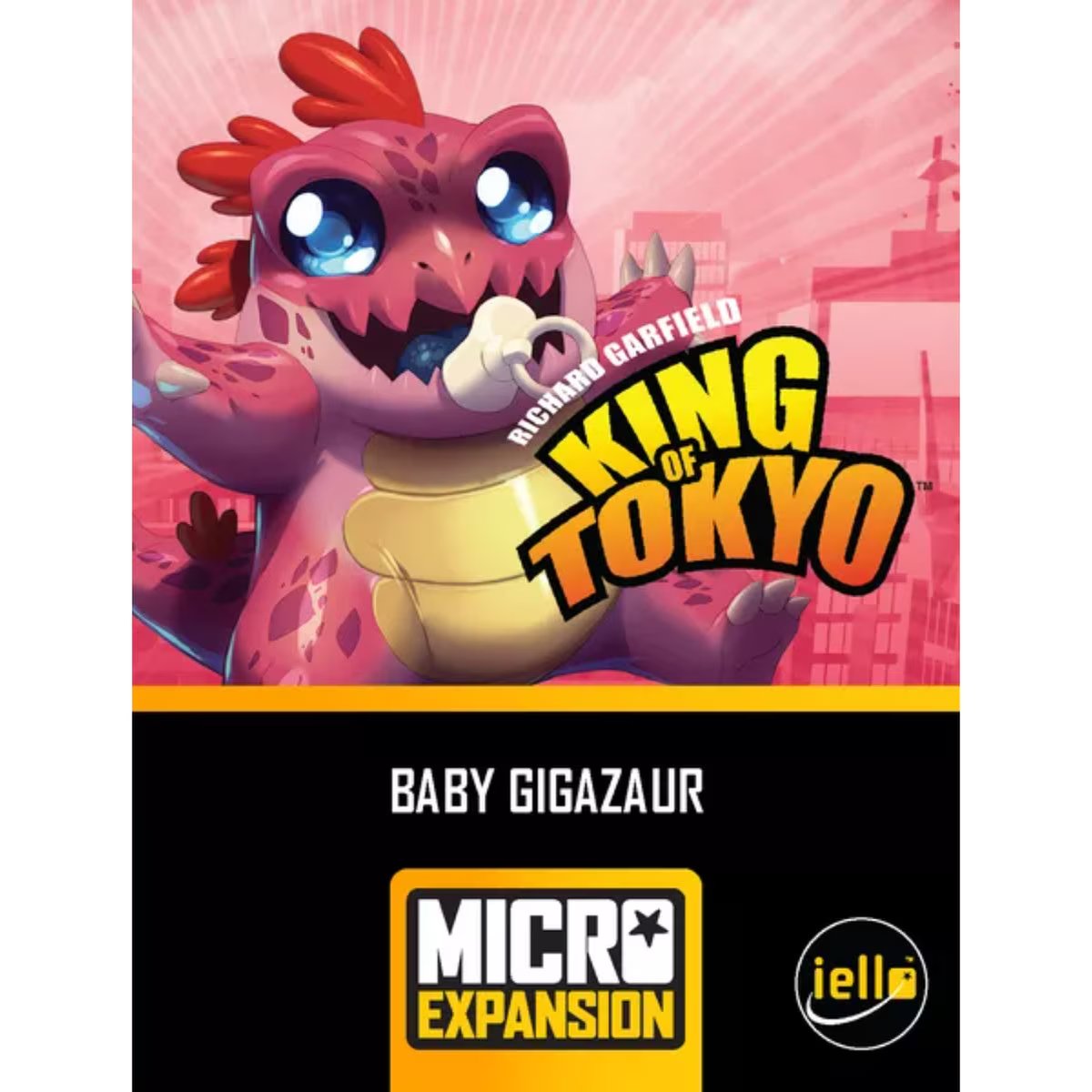 King of Tokyo Baby Gigazaur micro expansion front packaging with pink Baby Gigazaur artwork and IELLO branding