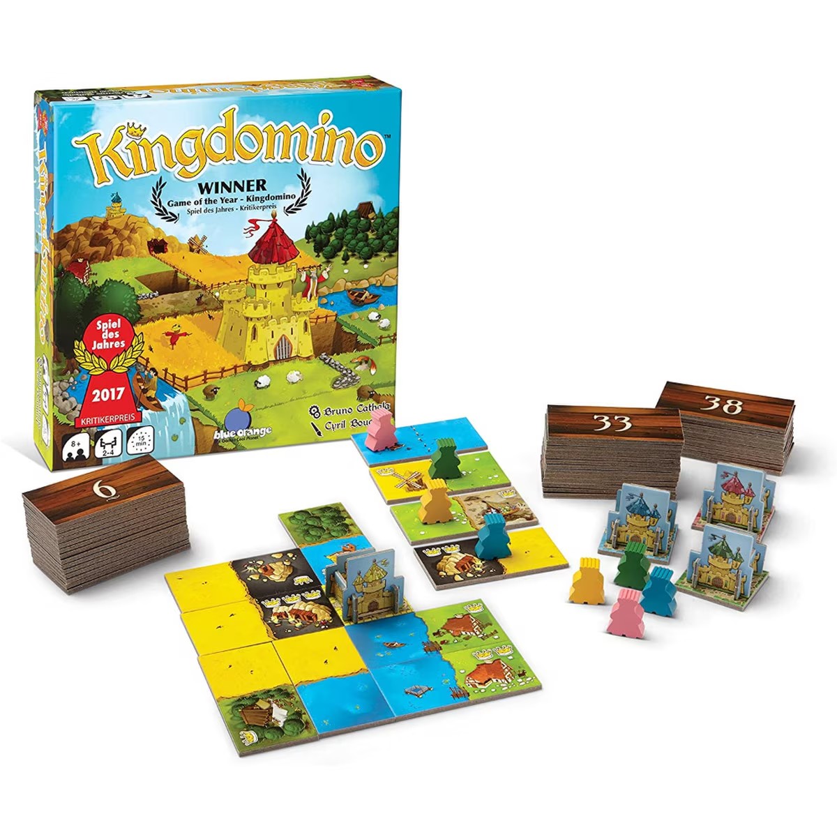 Kingdomino board game tiles castles and score pieces