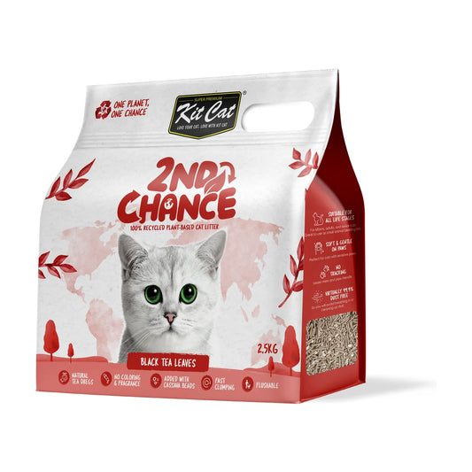 Kit Cat 2nd Chance Black Tea Leaves plant-based cat litter 2.5 kg bag on a white background