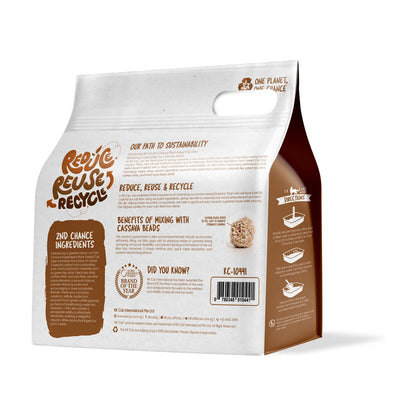 Back of the Kit Cat 2nd Chance Coffee Beans cat litter 2.5 kg bag showing product information and directions