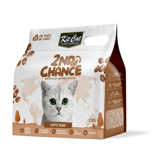 Kit Cat 2nd Chance Coffee Beans plant-based cat litter 2.5 kg bag on a white background