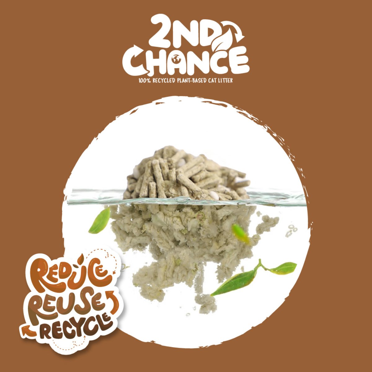 Kit Cat 2nd Chance Coffee Beans plant-based litter clump breaking down in water to demonstrate the flushable feature