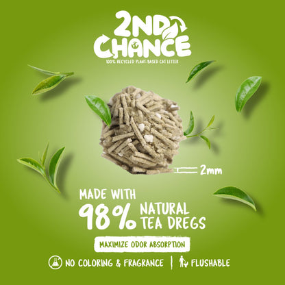 Kit Cat 2nd Chance Green Tea litter clump made with 98% natural tea dregs and showing the 2 mm granule size