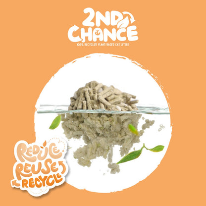 Kit Cat 2nd Chance Pea Fiber plant-based litter clump breaking down in water to demonstrate the flushable feature