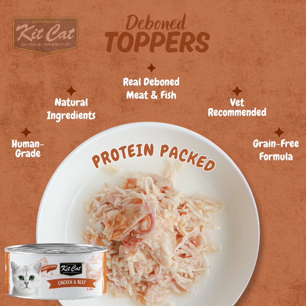 Kit Cat Chicken & Beef Aspic food texture and product features graphic