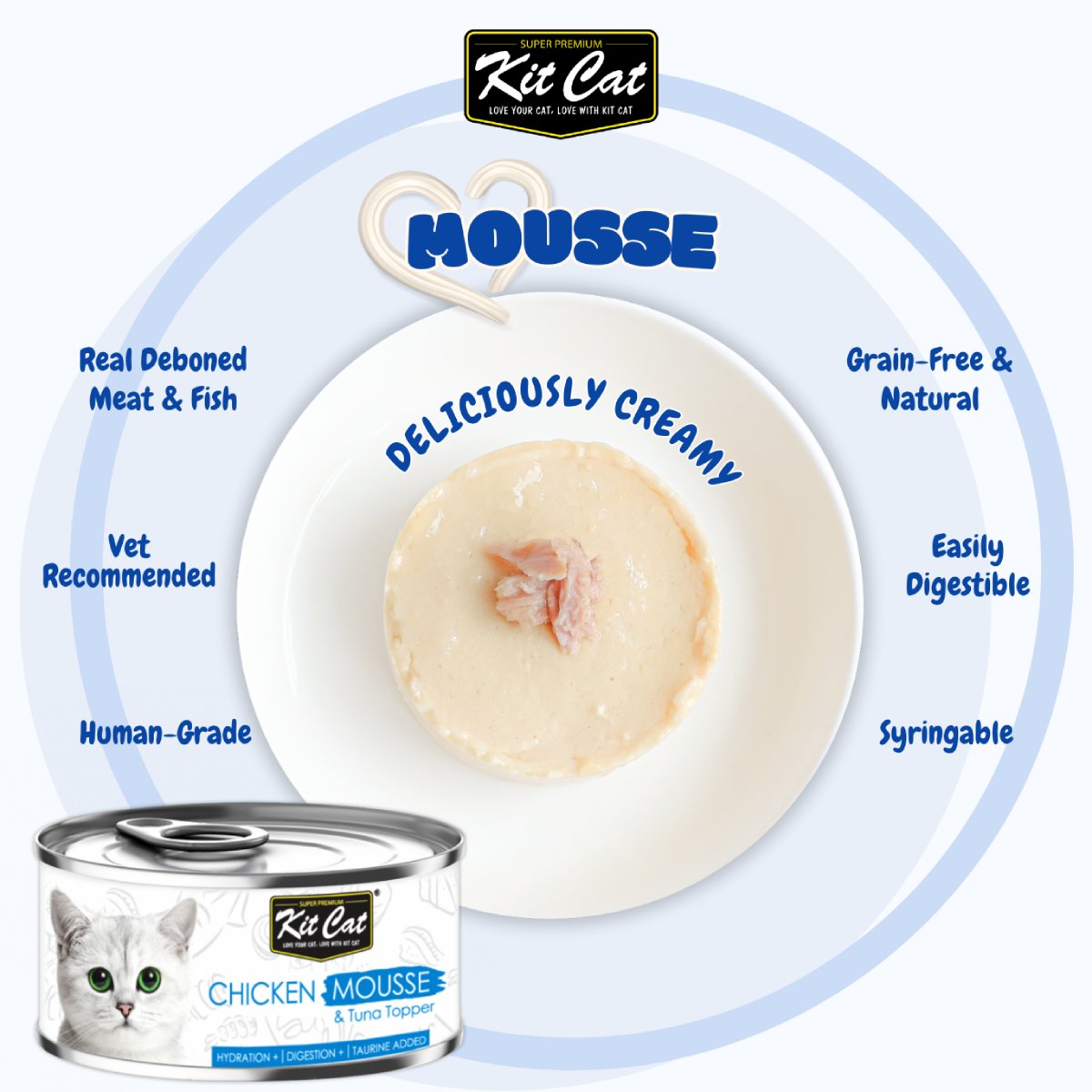 Kit Cat Chicken Mousse with Tuna Topper creamy grain-free wet cat food benefits