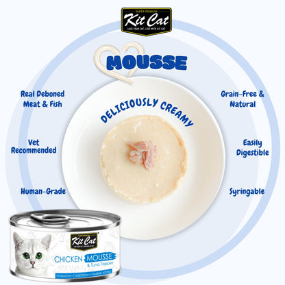 Kit Cat Chicken Mousse with Tuna Topper creamy grain-free wet cat food benefits
