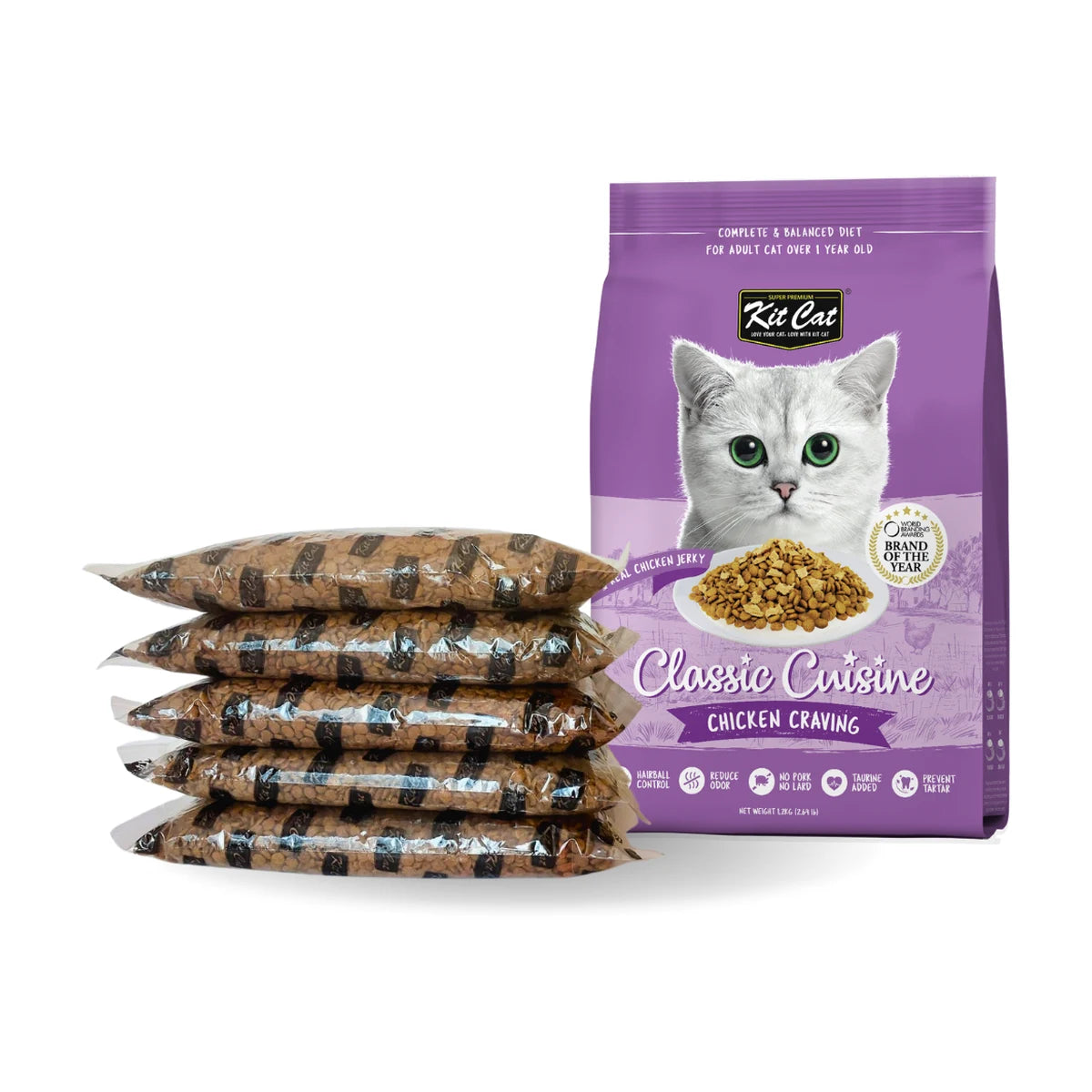 Kit Cat Classic Cuisine Chicken Craving 5 kg dry cat food with five individual 1 kg bags