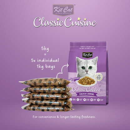 Kit Cat Classic Cuisine Chicken Craving 5 kg pack containing five individual 1 kg bags