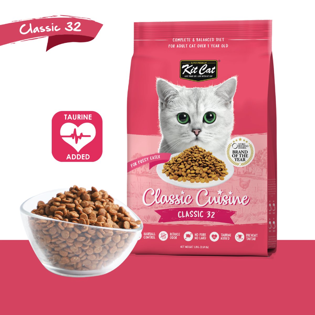 Kit Cat Classic Cuisine Classic 32 dry cat food taurine added feature