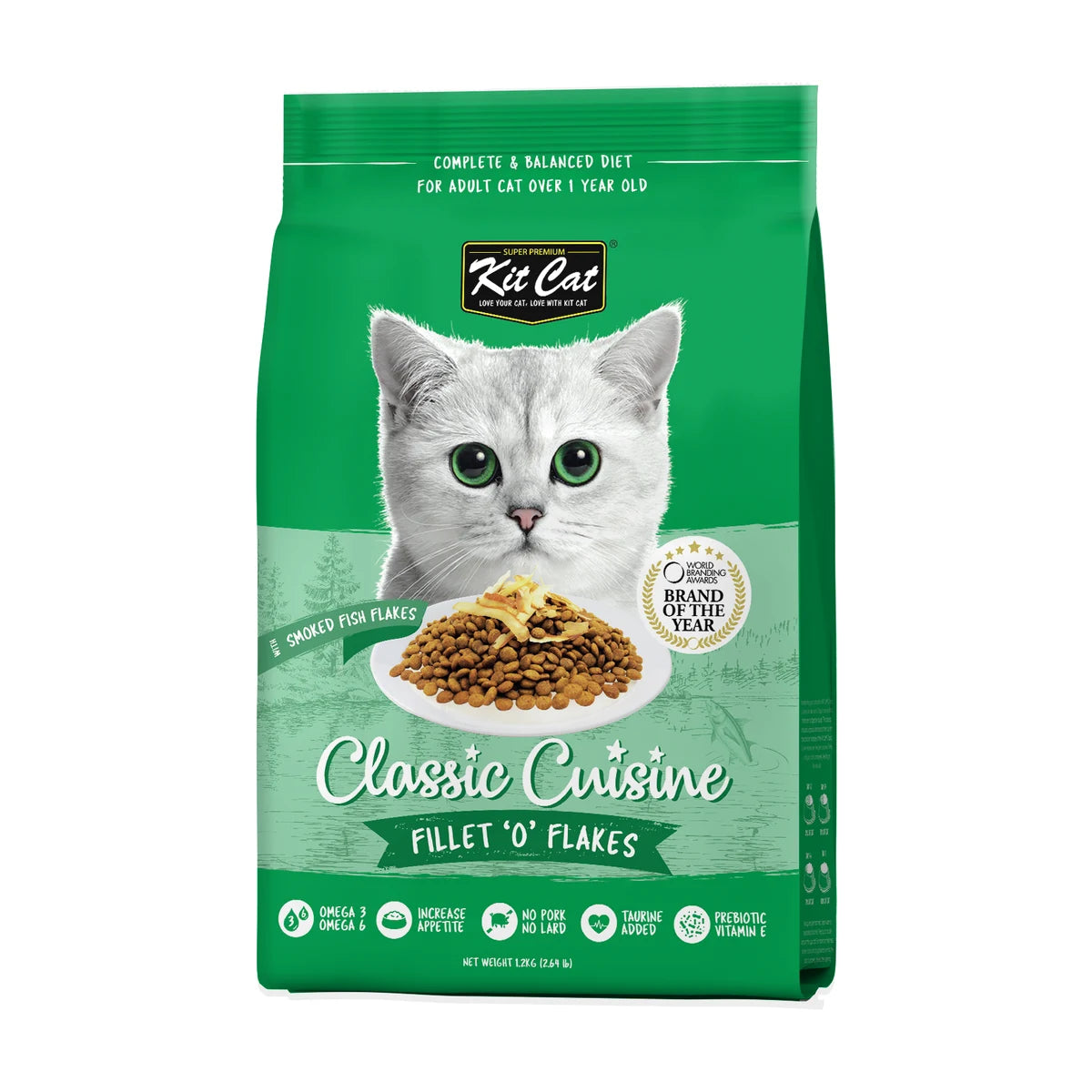 Kit Cat Classic Cuisine Fillet O Flakes dry cat food 1.2 kg front pack